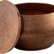 Modern Cylindrical Aluminum Hammered Embossed Texturing, Metal Drum Coffee Table with Removable Lid for Storage,Fully Assembled, for The Living Room and Bedroom, Copper