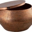 Modern Cylindrical Aluminum Hammered Embossed Texturing, Metal Drum Coffee Table with Removable Lid for Storage,Fully Assembled, for The Living Room and Bedroom, Copper