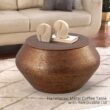 Modern Cylindrical Aluminum Hammered Embossed Texturing, Metal Drum Coffee Table with Removable Lid for Storage,Fully Assembled, for The Living Room and Bedroom, Copper