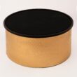 Modern Accent Cylindrical Round Coffee Table with Black Top and Hammered Gold Metal Base, Boho Contemporary Drum Cocktail Table, Glam Accent Center Table for Living Room and Family Room, Assembled