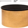 Modern Accent Cylindrical Round Coffee Table with Black Top and Hammered Gold Metal Base, Boho Contemporary Drum Cocktail Table, Glam Accent Center Table for Living Room and Family Room, Assembled