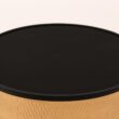 Modern Accent Cylindrical Round Coffee Table with Black Top and Hammered Gold Metal Base, Boho Contemporary Drum Cocktail Table, Glam Accent Center Table for Living Room and Family Room, Assembled