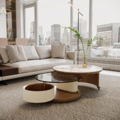 Luxury Solid Wood Coffee Table with Hidden Drawer, Fully Assembled Square Center Table for Living Room, Raised Edge Design, No Installation Needed, Premium Walnut Finish (Round Coffee Table)
