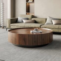ASTMZIO Luxury Solid Wood Coffee Table with Hidden Drawer, Premium Walnut Finish (35.43" Round Coffee Table)