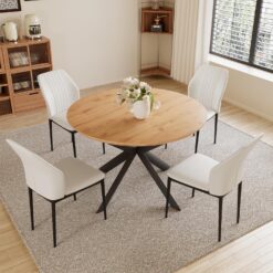 HIPIHOM 43.2"-59.1" Extendable Round Dining Table Set, Round Table for 4-6 Person, Oak Coffee Table w/Metal Legs