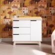 Babyletto Hudson 3-Drawer Changer Dresser with Removable Changing Tray in Washed Natural and White, Greenguard Gold Certified
