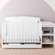 Storkcraft Steveston 5-in-1 Convertible Crib and Changer with Drawer (White) – GREENGUARD Gold Certified, Crib and Changing -Table Combo with Drawer, Converts to Toddler Bed, Daybed and Full-Size Bed