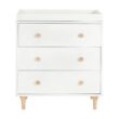 Babyletto Lolly 3-Drawer Changer Dresser with Removable Changing Tray in White and Natural, Greenguard Gold Certified