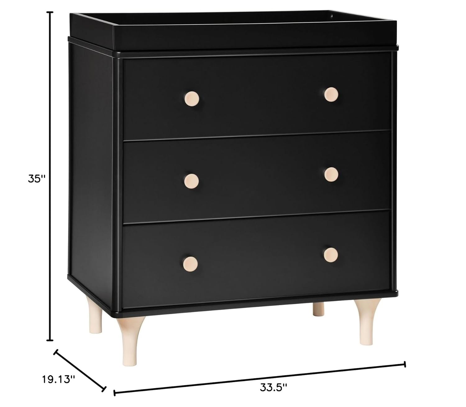 Babyletto Lolly 3-Drawer Changer Dresser with Removable Changing Tray, Black and Washed Natural Babyletto Lolly 3-Drawer Changer Dresser with Removable Changing Tray in Black and Washed Natural, Greenguard Gold Certified