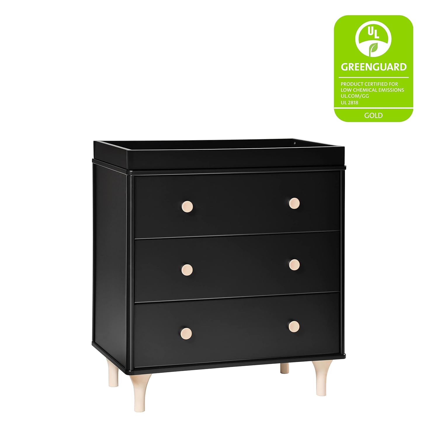 Babyletto Lolly 3-Drawer Changer Dresser with Removable Changing Tray, Black and Washed Natural Babyletto Lolly 3-Drawer Changer Dresser with Removable Changing Tray in Black and Washed Natural, Greenguard Gold Certified