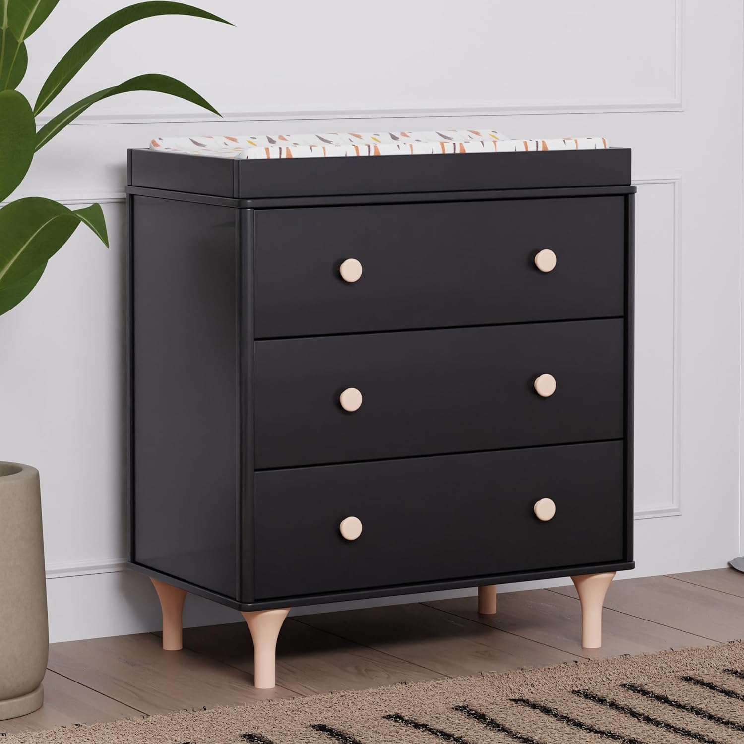 Babyletto Lolly 3-Drawer Changer Dresser with Removable Changing Tray, Black and Washed Natural Babyletto Lolly 3-Drawer Changer Dresser with Removable Changing Tray in Black and Washed Natural, Greenguard Gold Certified