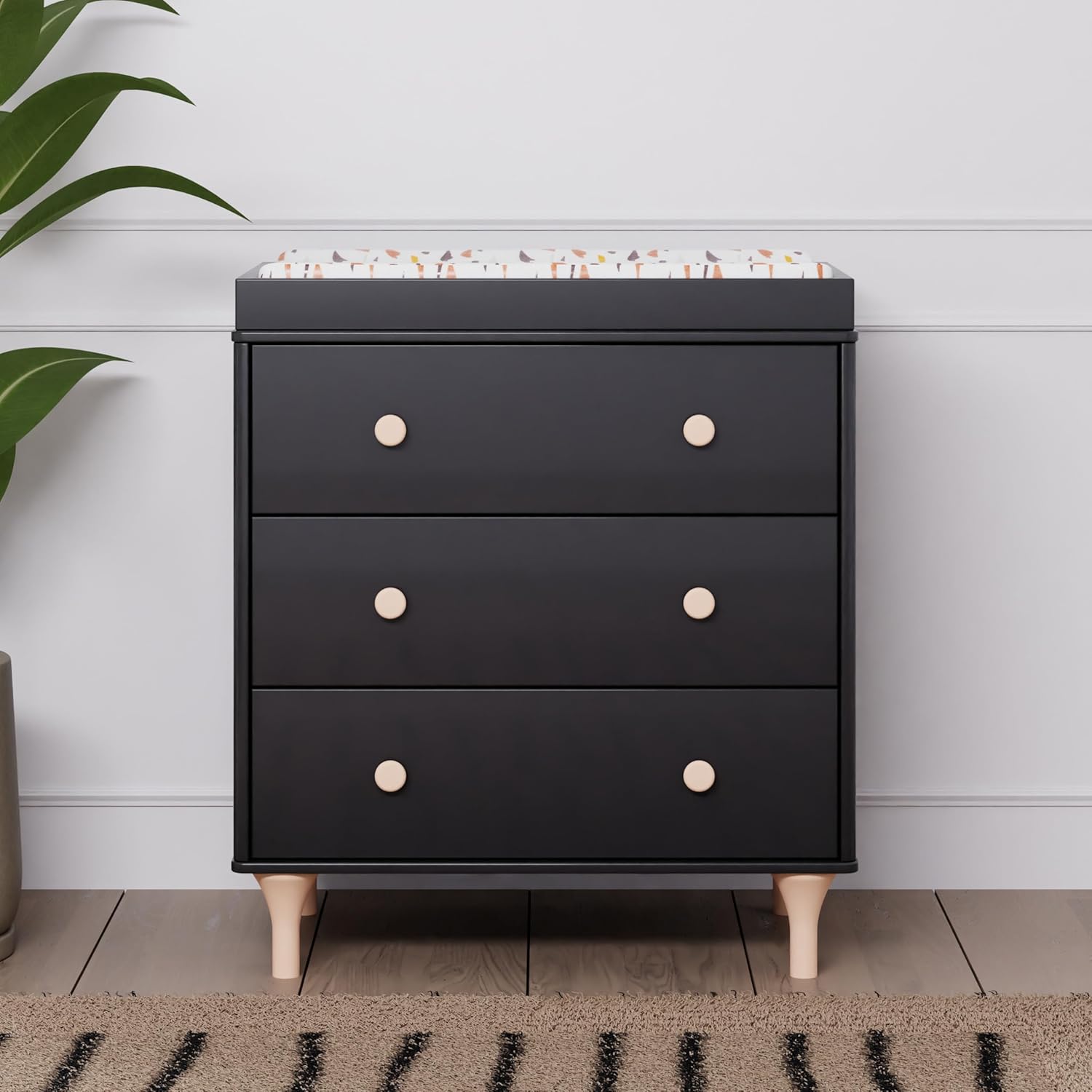 Babyletto Lolly 3-Drawer Changer Dresser with Removable Changing Tray, Black and Washed Natural Babyletto Lolly 3-Drawer Changer Dresser with Removable Changing Tray in Black and Washed Natural, Greenguard Gold Certified