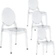 Fohfurniture FOH Set of 4 Large Clear Ghost Dining Chairs, Oval Back Stackable Acrylic Chairs, Transparent Kitchen Restaurant Chair for Events, Weddings, Banquets