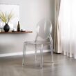 Fohfurniture FOH Set of 4 Large Clear Ghost Dining Chairs, Oval Back Stackable Acrylic Chairs, Transparent Kitchen Restaurant Chair for Events, Weddings, Banquets