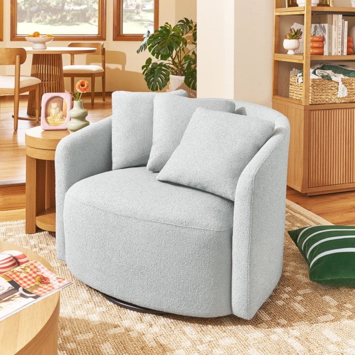 Beautiful Drew Accent Chair by Drew Barrymore, Cornflower Blue Boucle