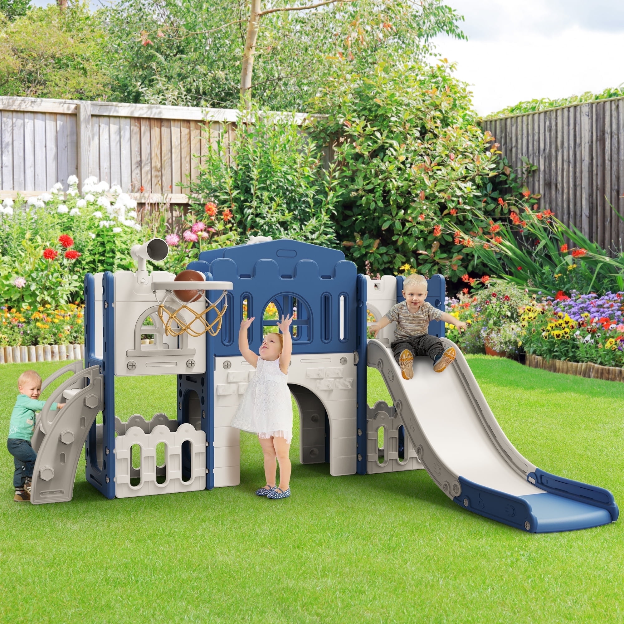 WFUN 9 in 1 Toddler Slide PlaySet for kids indoor/outdoor for Toddlers Age 1+, Blue & Gray WFUN 9 in 1 Toddler Slide PlaySet for kids indoor/outdoor for Toddlers Age 1+, Blue & Gray