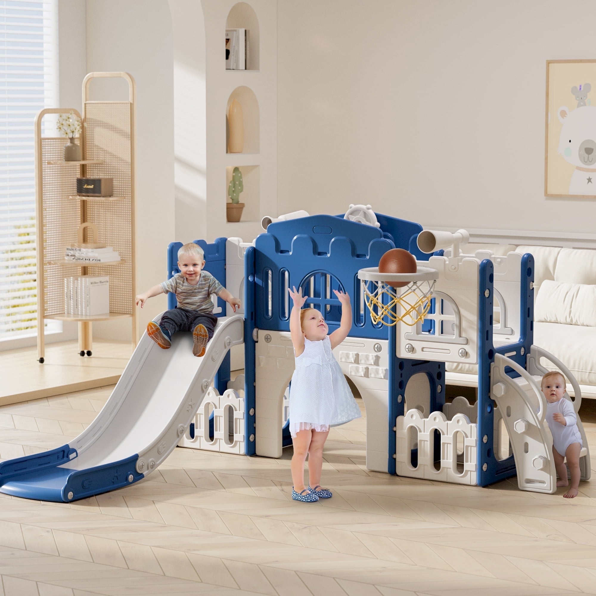 WFUN 9 in 1 Toddler Slide PlaySet for kids indoor/outdoor for Toddlers Age 1+, Blue & Gray WFUN 9 in 1 Toddler Slide PlaySet for kids indoor/outdoor for Toddlers Age 1+, Blue & Gray