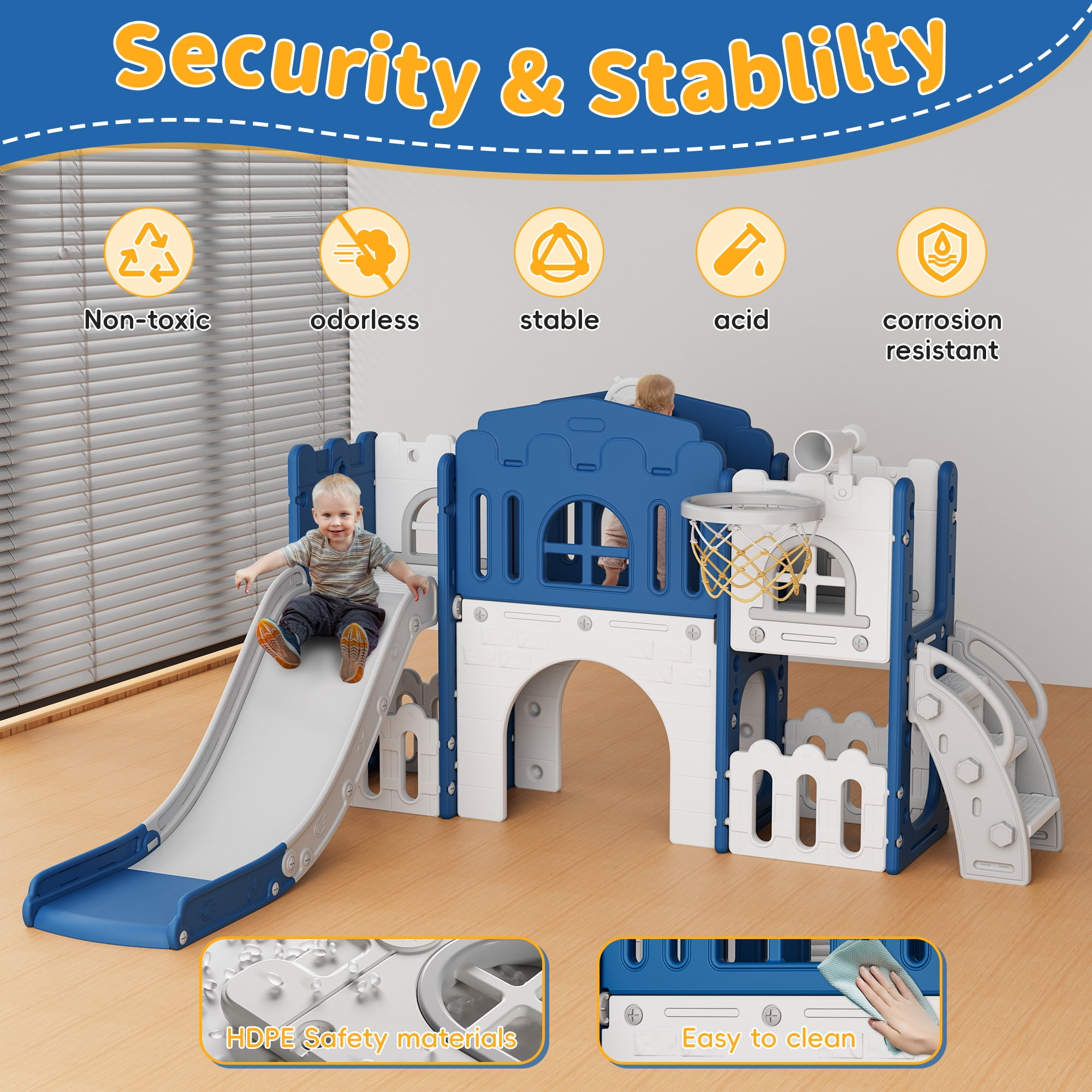 WFUN 9 in 1 Toddler Slide PlaySet for kids indoor/outdoor for Toddlers Age 1+, Blue & Gray WFUN 9 in 1 Toddler Slide PlaySet for kids indoor/outdoor for Toddlers Age 1+, Blue & Gray