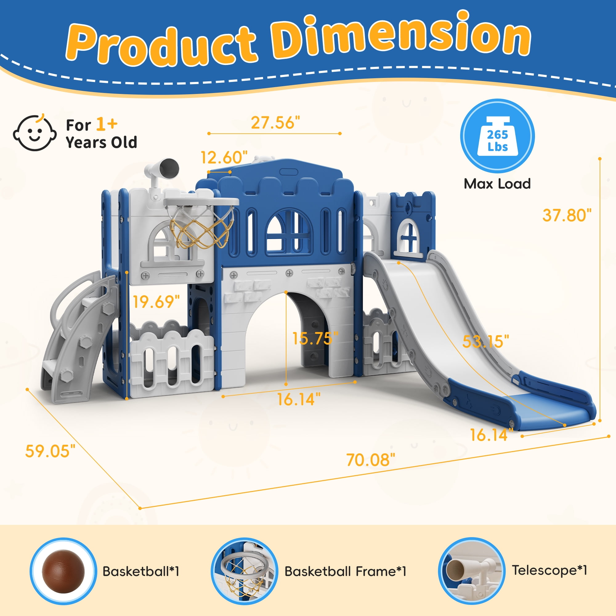 WFUN 9 in 1 Toddler Slide PlaySet for kids indoor/outdoor for Toddlers Age 1+, Blue & Gray WFUN 9 in 1 Toddler Slide PlaySet for kids indoor/outdoor for Toddlers Age 1+, Blue & Gray
