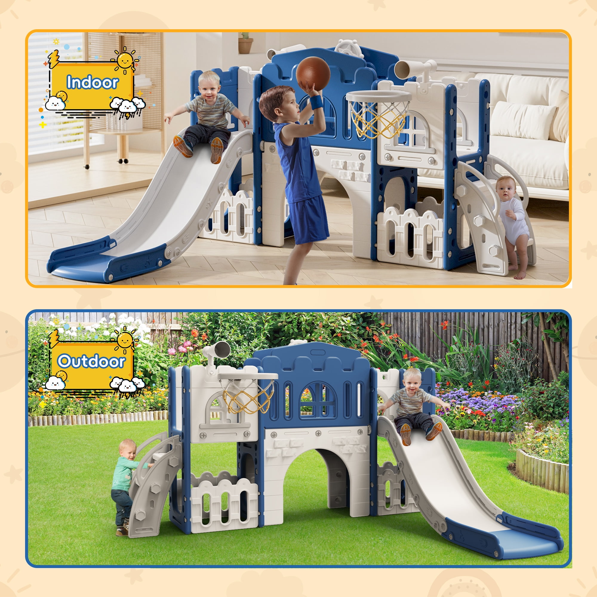 WFUN 9 in 1 Toddler Slide PlaySet for kids indoor/outdoor for Toddlers Age 1+, Blue & Gray WFUN 9 in 1 Toddler Slide PlaySet for kids indoor/outdoor for Toddlers Age 1+, Blue & Gray
