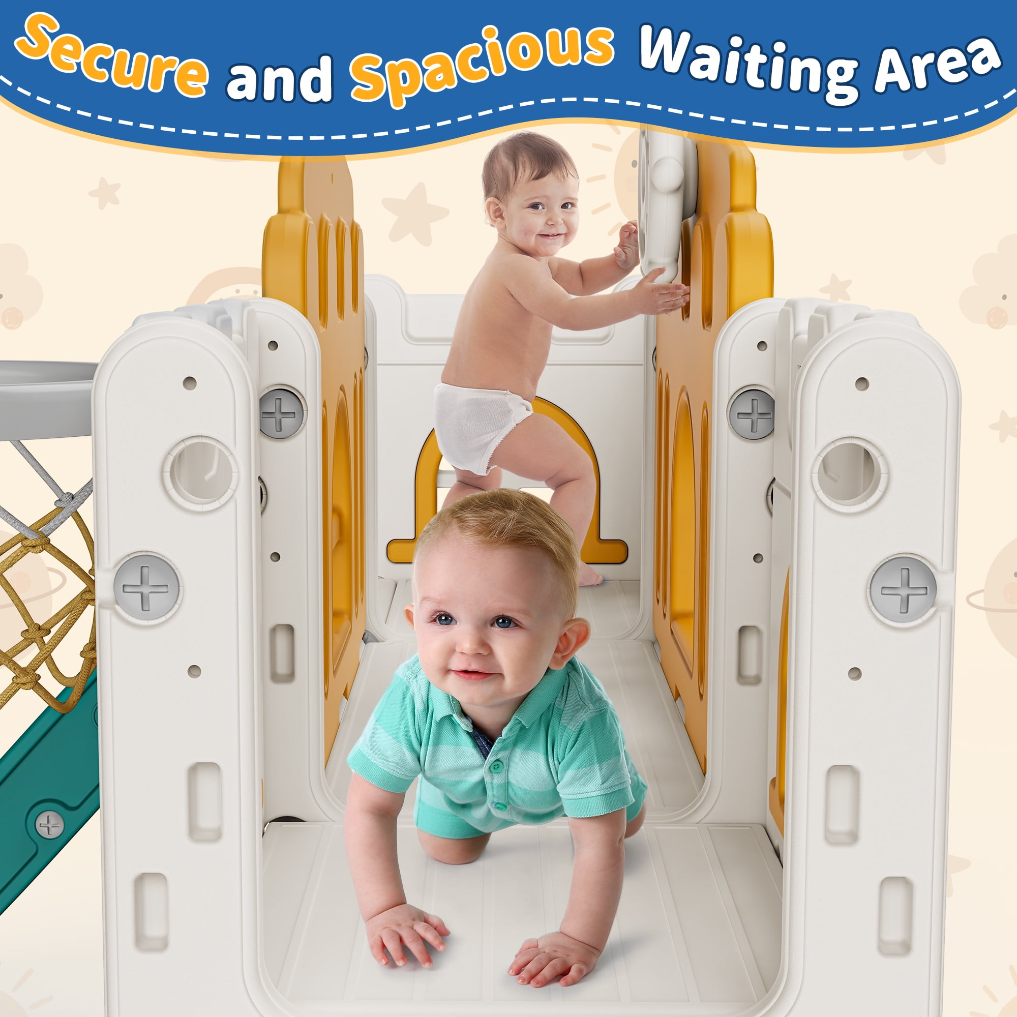 WFUN 9 in 1 Outdoor Freestanding Kids Slide Set for Toddlers Age 1+, Playground Set for Backyard, Yellow & Green WFUN 9 in 1 Outdoor Freestanding Kids Slide Set for Toddlers Age 1+, Playground Set for Backyard, Yellow & Green