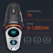 Bushnell Golf Pro X3+ Laser Rangefinder with Wind Speed, Slope & Elements Compensation | 1300-Yard Range, 7x Magnification, Dual Display, Visual JOLT & Magnetic Cart Mount