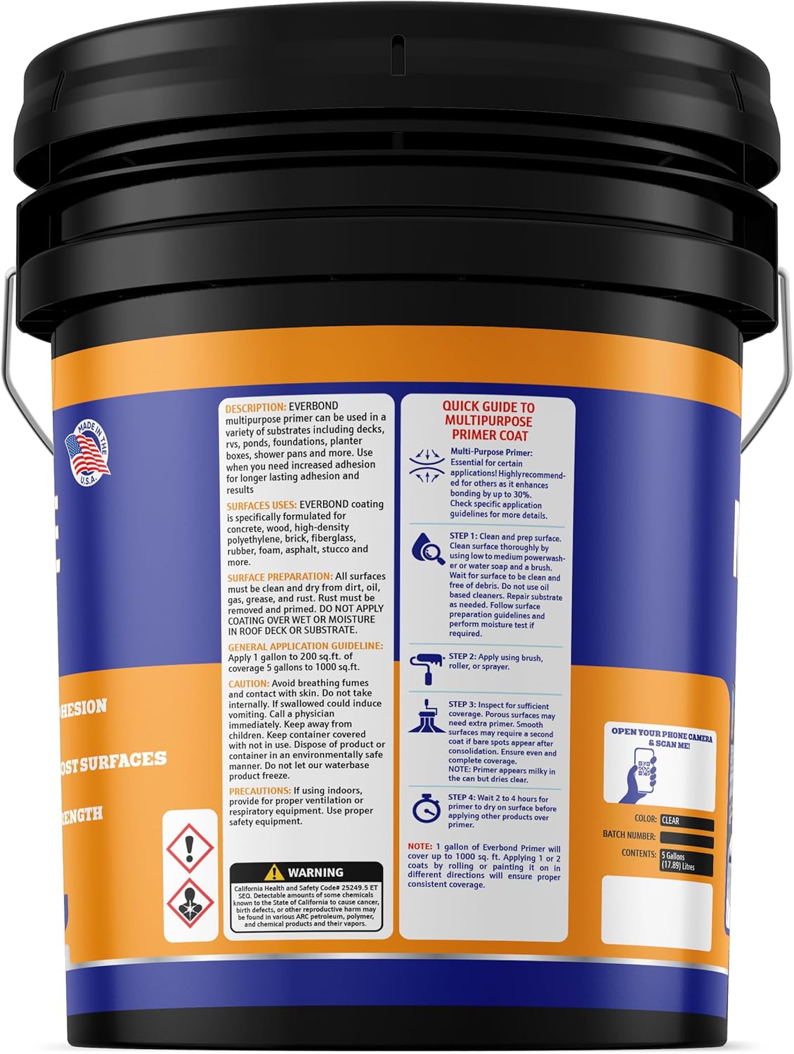 Multipurpose Primer - Primer for Roof Coatings - Use on EPDM Rubber, Wood, Fiberglass, Concrete, and Metal Surfaces - 4.75 Gallons Multipurpose Primer - Primer for Roof Coatings - Use on EPDM Rubber, Wood, Fiberglass, Concrete, and Metal Surfaces - Easy to Apply on RVs, Campers, and Trailers - 4.75 Gallons