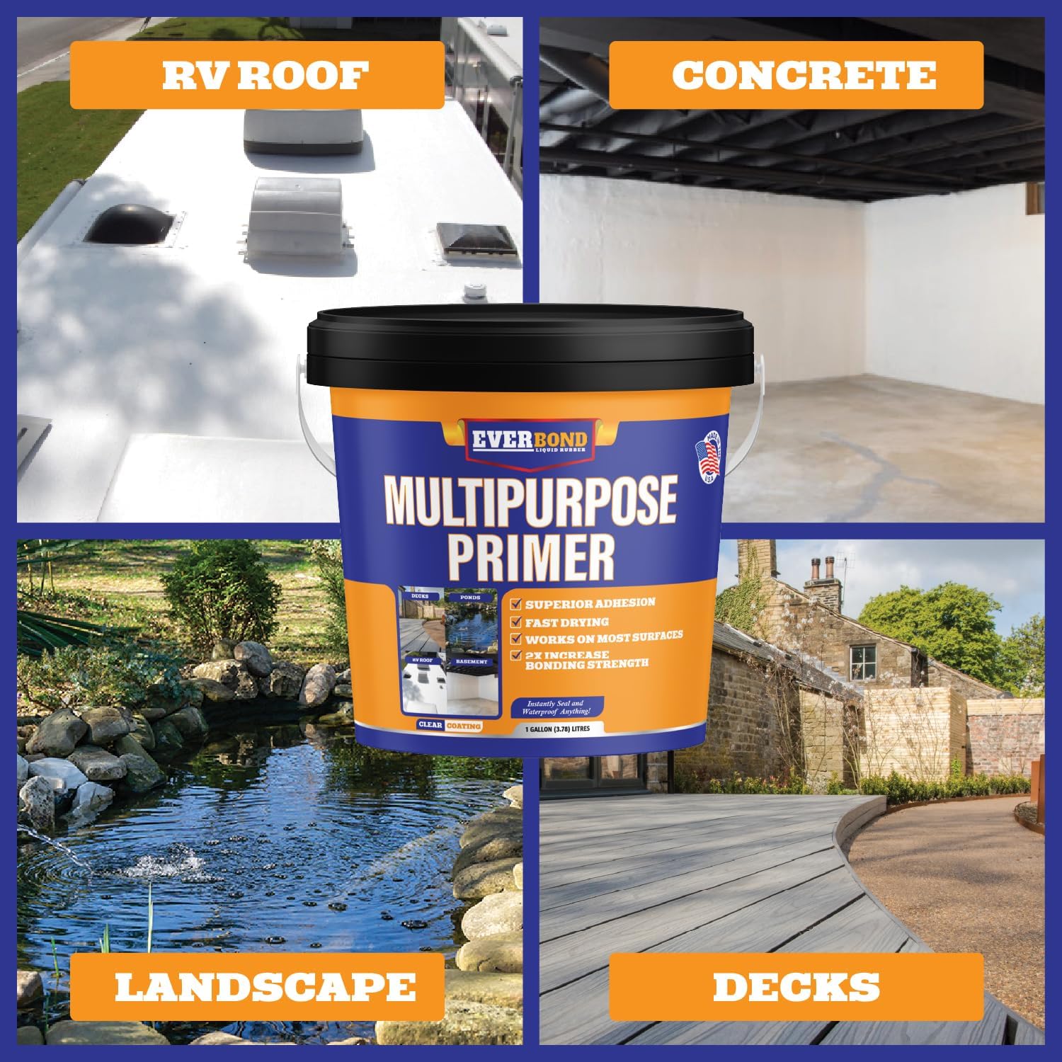 Multipurpose Primer - Primer for Roof Coatings - Use on EPDM Rubber, Wood, Fiberglass, Concrete, and Metal Surfaces - 4.75 Gallons Multipurpose Primer - Primer for Roof Coatings - Use on EPDM Rubber, Wood, Fiberglass, Concrete, and Metal Surfaces - Easy to Apply on RVs, Campers, and Trailers - 4.75 Gallons