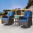 Rilyson New Juno Set of 2 Wicker Brown Steel Frame Swivel glider Rocking Chair with Blue Blue Cushioned Seat Rilyson New Juno Set of 2 Wicker Brown Steel Frame Swivel glider Rocking Chair with Blue Blue Cushioned Seat