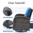 Rilyson New Juno Set of 2 Wicker Brown Steel Frame Swivel glider Rocking Chair with Blue Blue Cushioned Seat Rilyson New Juno Set of 2 Wicker Brown Steel Frame Swivel glider Rocking Chair with Blue Blue Cushioned Seat