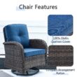 Rilyson New Juno Set of 2 Wicker Brown Steel Frame Swivel glider Rocking Chair with Blue Blue Cushioned Seat Rilyson New Juno Set of 2 Wicker Brown Steel Frame Swivel glider Rocking Chair with Blue Blue Cushioned Seat