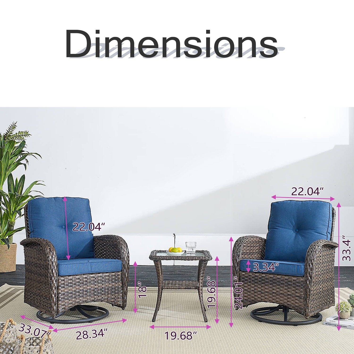 Rilyson New Juno Set of 2 Wicker Brown Steel Frame Swivel glider Rocking Chair with Blue Blue Cushioned Seat Rilyson New Juno Set of 2 Wicker Brown Steel Frame Swivel glider Rocking Chair with Blue Blue Cushioned Seat