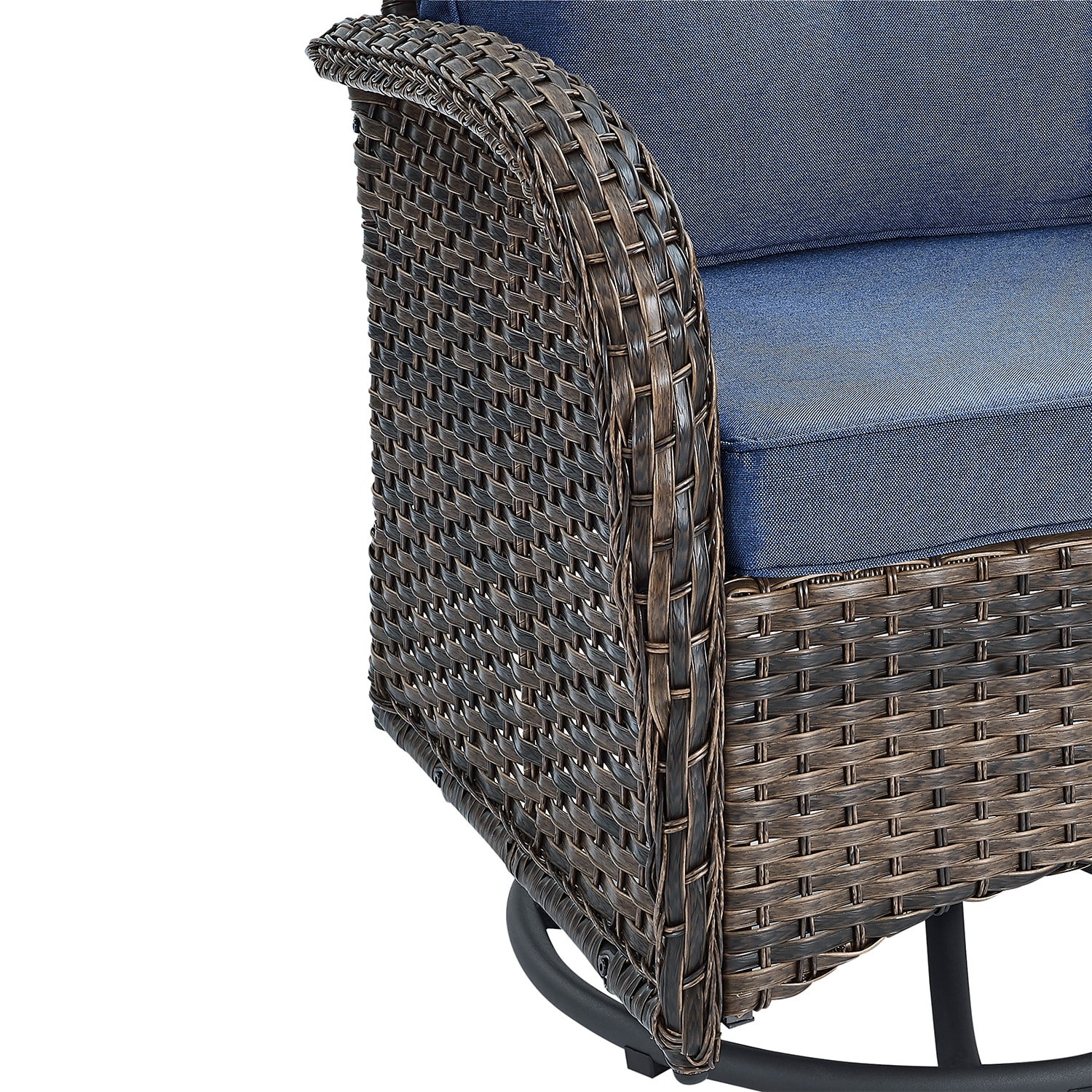 Rilyson New Juno Set of 2 Wicker Brown Steel Frame Swivel glider Rocking Chair with Blue Blue Cushioned Seat Rilyson New Juno Set of 2 Wicker Brown Steel Frame Swivel glider Rocking Chair with Blue Blue Cushioned Seat