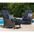 Hanover Ventura Wicker Cocoa Stone Steel Frame Stationary Recliner Chair with Blue Cushioned Seat Hanover Ventura Wicker Cocoa Stone Steel Frame Stationary Recliner Chair with Blue Cushioned Seat