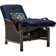 Hanover Ventura Wicker Cocoa Stone Steel Frame Stationary Recliner Chair with Blue Cushioned Seat Hanover Ventura Wicker Cocoa Stone Steel Frame Stationary Recliner Chair with Blue Cushioned Seat