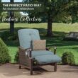 Hanover Ventura Wicker Cocoa Stone Steel Frame Stationary Recliner Chair with Blue Cushioned Seat