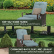 Hanover Ventura Wicker Cocoa Stone Steel Frame Stationary Recliner Chair with Blue Cushioned Seat