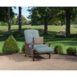 Hanover Ventura Wicker Cocoa Stone Steel Frame Stationary Recliner Chair with Blue Cushioned Seat