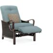Hanover Ventura Wicker Cocoa Stone Steel Frame Stationary Recliner Chair with Blue Cushioned Seat