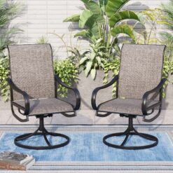 Sunshine Valley Set of 2 Black Steel Frame Swivel Dining Chair with Gray Textilene Sling Seat