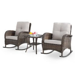 Rilyson New Juno Set of 2 Wicker Brown Steel Frame Rocking Chair with Multiple colors/finishes Beige Cushioned Seat