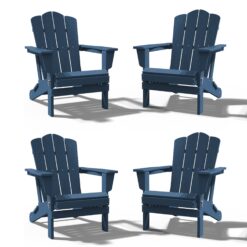 JEAREY HDPE Folding Adirondack Chair Set of 4 Set of 4 Stackable Navy HDPE Frame Stationary Adirondack Chair with Slat Seat