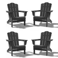 JEAREY HDPE Folding Adirondack Chair Set of 4 Set of 4 Stackable Gray HDPE Frame Stationary Adirondack Chair with Slat Seat