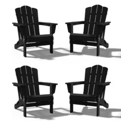 JEAREY HDPE Folding Adirondack Chair Set of 4 Set of 4 Stackable Black HDPE Frame Stationary Adirondack Chair with Slat Seat