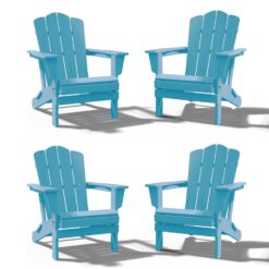 JEAREY HDPE Folding Adirondack Chair Set of 4 Set of 4 Stackable Light Blue HDPE Frame Stationary Adirondack Chair with Slat Seat