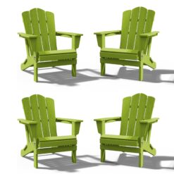 JEAREY HDPE Folding Adirondack Chair Set of 4 Set of 4 Stackable Apple Green HDPE Frame Stationary Adirondack Chair with Slat Seat