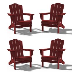 JEAREY HDPE Folding Adirondack Chair Set of 4 Set of 4 Stackable Dark Red HDPE Frame Stationary Adirondack Chair with Slat Seat