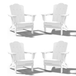 JEAREY HDPE Folding Adirondack Chair Set of 4 Set of 4 Stackable White HDPE Frame Stationary Adirondack Chair with Slat Seat