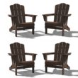 JEAREY HDPE Folding Adirondack Chair Set of 4 Set of 4 Stackable Coffee HDPE Frame Stationary Adirondack Chair with Slat Seat