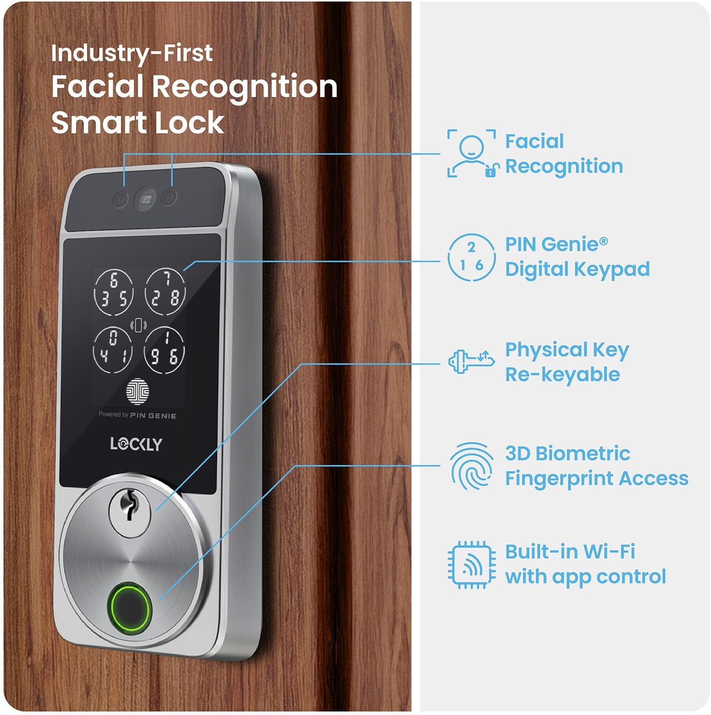 Lockly Visage Zeno Series Smart Lock, Facial Recognition & Fingerprint Keyless Entry Door Lock, Built-in Wi-Fi Deadbolt, Satin Nickle Lockly Visage Zeno Series Smart Lock, Facial Recognition & Fingerprint Keyless Entry Door Lock, Built-in Wi-Fi Deadbolt with Apple Home Key, PIN Genie Keypad, App Remote Control, Easy Installation
